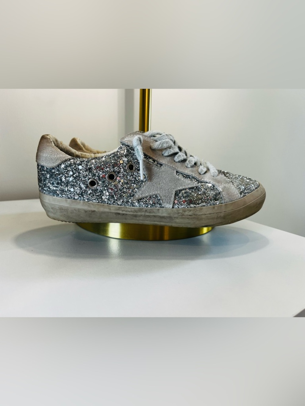 Golden Goose Silver Glitter Superstar Low-Top Sneakers